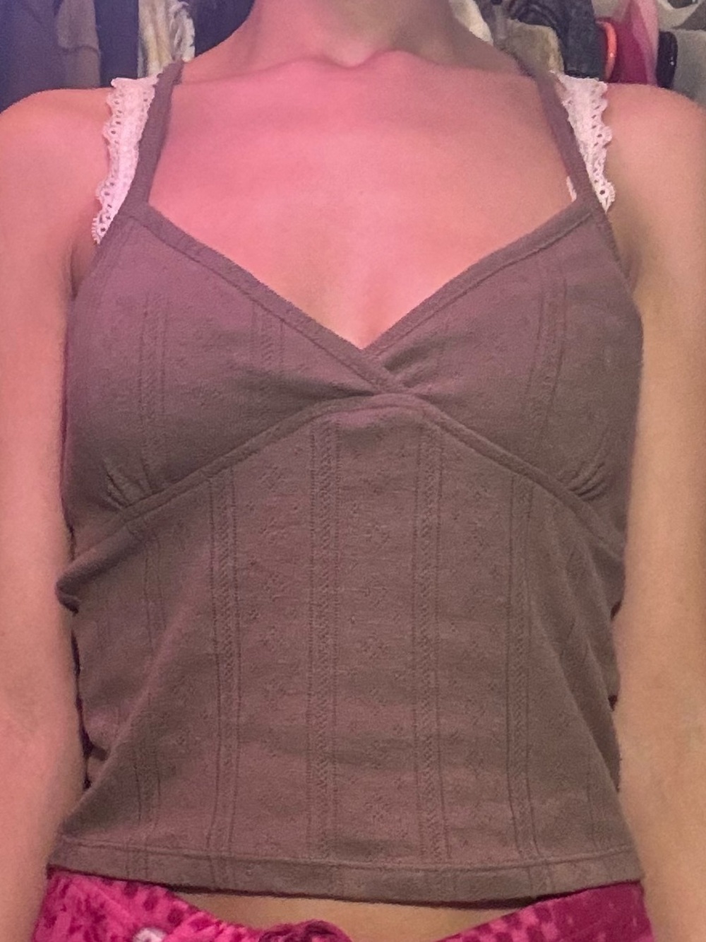 size xs cotton on brown eyelet v neck cropped tank top